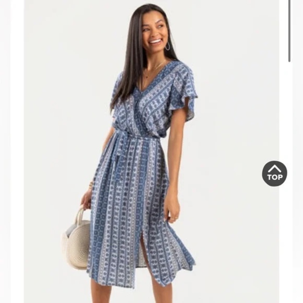 Mi ami Blue and White Midi Tie Dress